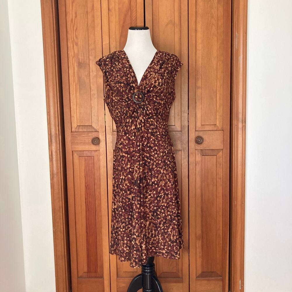 Chaps Brown Stretch Fit & Flare Pullover Dress, Size M